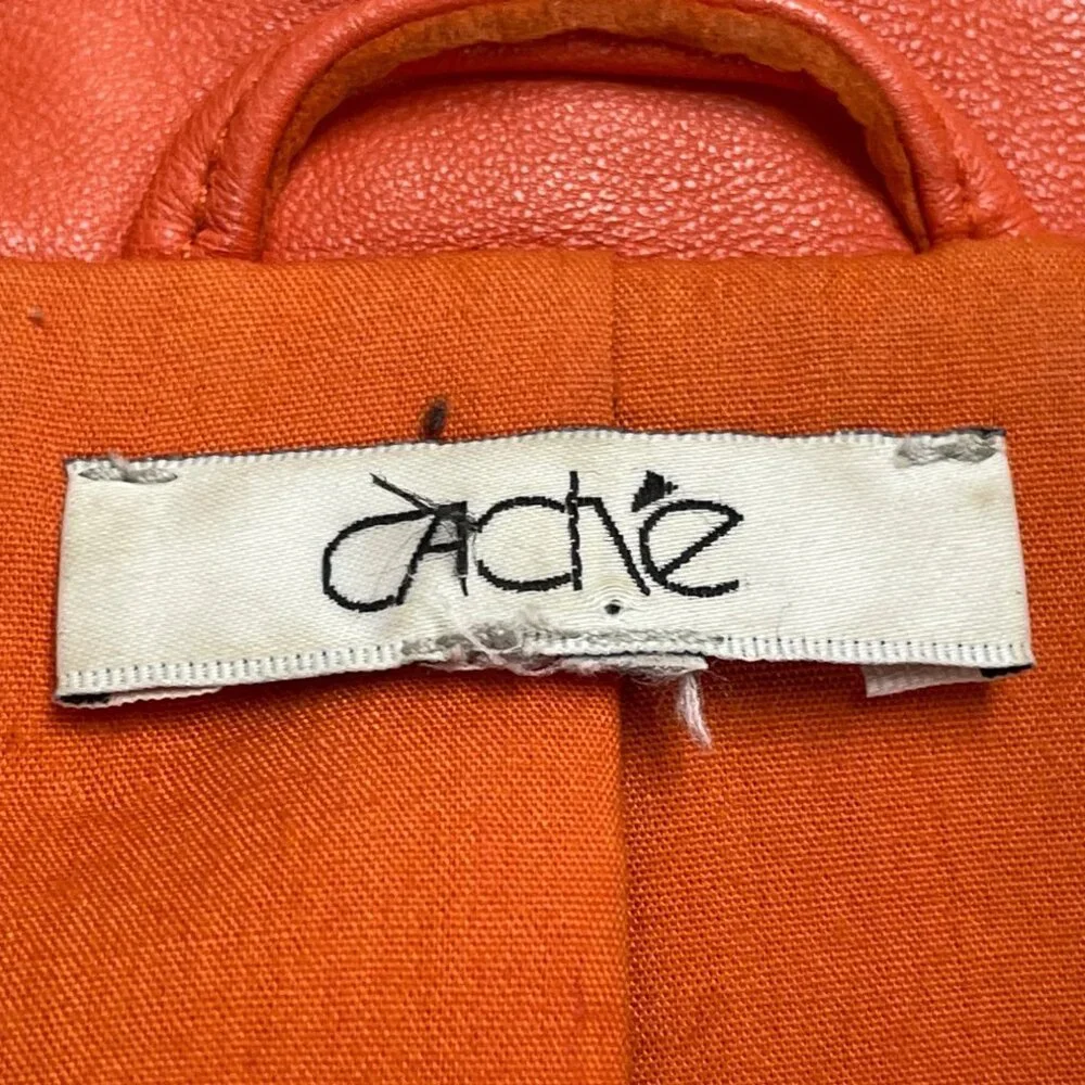 Cache Women's Orange Faux Leather Button-Front Jacket Stylish Fit - Picture 10 of 11